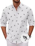 COOFANDY Mens Long Sleeve Non Tuck Shirts Shark Printed Button Down Shirt Regular Fit Dress Shirt