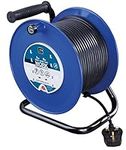 Masterplug Four Socket Open Cable Reel with Handle, 40 Metres, Blue