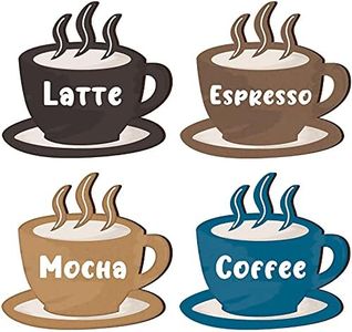 4 Pieces Coffee Wooden Wall Art Decor Coffee Cup Wooden Wall Sign Latte Coffee Espresso Mocha Wood Sign Vintage Coffee Bar Wall Decor Rustic Farmhouse Coffee Shop Decor for Home Cafe Wall Door Decor