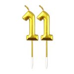 AR Giftzadda 11 Number Golden Chrome Candle Cake Topper for 11th Birthday/Anniversary Party Celebrations (11 Number Gold Chrome Candle)