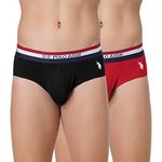 U.S. POLO ASSN. Cotton Men Striped Waistband Antibacterial Eb002 Briefs - Pack of 2 (Black/Red Medium)