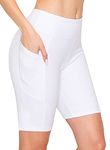 ALWAYS Women's 8" Bike Shorts with Pockets - High Waist Compression Running Workout Athletic Yoga Pants White L