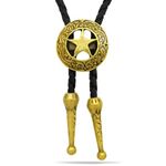 Yjfeshion Western Cowboy Bolo Tie Classic Star Pendant Design Handmade Rodeo Leather Necktie for Men Women Costume Vintage Gold