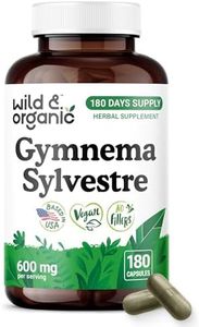 Wild & Organic Gymnema Sylvestre Capsules 600 mg - Overall Support - Natural Gymnema Supplement - Gurmar Herb Powder - 180 Days of Supply - Vegan, No Fillers, Non-GMO - 180 Count