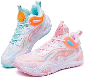 KIUSMETY Womens Mens Basketball Shoes High Top Fashion Volleyball Sneakers Breathable Lace Up Non Slip Sport Outdoor Shoe for Unisex Greenpink Size 6.5