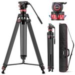 NEEWER 78" Pro Video Tripod Carbon Fiber with Fluid Head Adjustable 360° Pan & 145° Tilt Damping, DSLR Camera Tripod Heavy Duty QR Plate Compatible with DJI Gimbals Manfrotto, Max Load 22lb, TP76