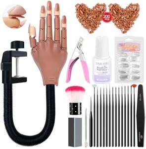 Saviland Practice Hand for Acrylic Nails, Flexible Moveable Fake Hands, Manicure Trainng Hand Nail Kit for Beginners, Movable Nail Maniquin Hand with 200PCS Nail Tips, Nail Glues, Brush and Clipper