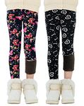 Happy Cherry Girls Ankle Length Thick Leggings Fleece Lined Thermal Footless Leggings Warm Winter Cute Leggings Slim Velvet Leggings 6-7 Years