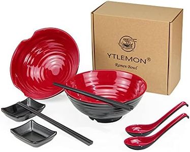 2 Ensembles (8 Pièces) Bol de Ramen, Capacité 1048ml Japonais Soupe Nouilles Bol Set, avec Cuillère Baguettes et Bol à Tremper, pour Pâtes Udon Pho Salade, Cuisine Restaurant Vaisselles (Rouge)