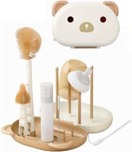 6 in 1 Bottle Brush Cleaner Set with Drying Rack,Bottle Brush and Straw Cleaner Brush Set, Straw and Nipple Brush, Soap Dispenser and Storage Box,Home & Travel - Ideal Gifts for Baby (White)