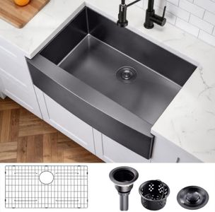 SHACO Black Farmhouse Sink, 33 Inch Gunmetal Black 16 Gauge Stainless Steel Apron Front Sink, 9 Inch Deep Single Bowl Farm Kitchen Sink 33x21 Inch