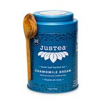 JusTea CHAMOMILE DREAM | Loose Leaf Herbal Tea | Tin with Hand Carved Tea Spoon | 40+ Cups (45g) | Caffeine Free | Award-Winning | Fair Trade | Non-GMO