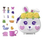 Polly Pocket Dolls and Playset, Animal Toys, Flower Garden Bunny Compact with Water Play and 2 Color-Change Pieces, HKV36