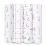 aden + anais Essentials Disney Baby Muslin Swaddle Blankets, Newborn Receiving Blanket for Swaddling, 100% Cotton Baby Swaddle Wrap, 4 Pack, Country Floral