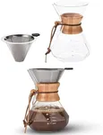 Bruntmor Pour Over Coffee Maker Dripper - Coffee Pot with Double-Layer Stainless Steel Coffee Filter - Portable Coffee Maker - Heat-Resistant Glass Drip Coffee Maker