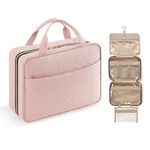 Lifewit Travel Toiletry Bag, Large Hanging Makeup Bag Organizer for Women, Transparent Travel Cosmetic Bag with Hanging Hook for Full Size Bottles, Vacation Essentials, Medium, Pink