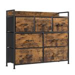 SONGMICS Chest of Drawers, Bedroom Cabinet, 7 Fabric Drawers with Handles, Metal Frame, Rustic Brown and Ink Black LTS137B01