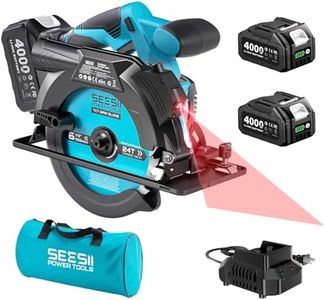 Seesii 6-1/2" Cordless Circular Saw with Laser, 5200 RPM Electric Compact Saw with 2x 4.0Ah Batteries and Charger, Lightweight and Power Design for Wood Cutting, DIY Framing & Home Renovation