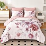 LLDSYW King Size Floral Comforter Set, 7 Pieces, Pink