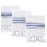 BAROOGA Turkish Hand Towels Bathroom Set (3 Pieces) Face, Travel, Bath, Sauna Peshtemal Towel Set - Kitchen Tea Dish Cloth Set, Super Soft, Quick Dry and Highly Absorbent (50 x 100 cm) (Blue)