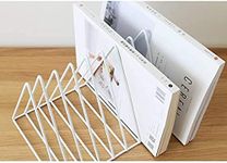 MOREYAJI Metal White Coating Triangle Slot Magazine Rack Desktop Book Organizer File Holder Storage Organizer Bookshelf For Home School office Decor