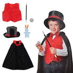 deAO Role Play Magician Costume Set with Magic Hat, Cape and Wand, 6PCS Magician Outfit Kids Halloween Costume Magician Dress Up for Boys and Girls