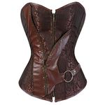 Grebrafan Sexy Zip Corsets for Women Plus Size Steampunk Pirate Bustier (UK(14-16) 2XL, Brown)