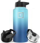 IRON °FLASK Camping & Hiking Hydration Flask, Wide Mouth, 3 Straw Lids, Stainless Steel Outdoor Water Bottle, Double Walled, Insulated Thermos, Metal Canteen - Blue Waves, 32 Oz