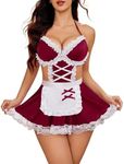 Avidlove Halloween Lingerie Set for Women Lace Teddy Babydoll Chemise Naughty Outfits Dress Wine Red XL