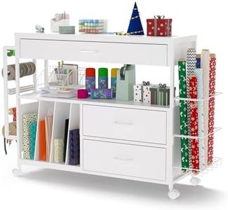 Craft Organization and Storage cart,Gift wrap Organizer Storage,Wrapping Paper cart,Wrapping Station (3 Wooden Drawers)