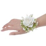 Rose Wrist Corsage with Stretch Pearl Bracelets for Bridesmaid Flower Wrist Wristband for Girls Wedding Corsage Hand Flower for Wedding Prom Decorations