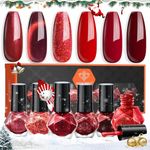 modelones Nail Polish Set 6 Colors, Christmas Red Burgundy Cat Eye Sparkle Glitter Chrome Mini Quick Dry Nail Lacquer Kit, Ruby Rush Cherry Mocha Vintage Magnetic Nail Art Manicure Gift for Women Girl