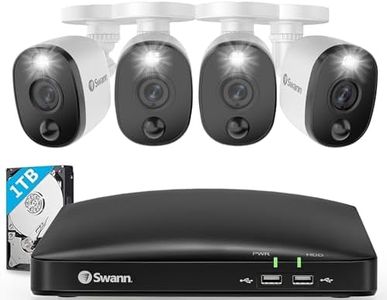 Swann Home DVR Security Camera System with 1TB HDD, 8 Channel 4 Camera, 1080p Full HD Video, Indoor or Outdoor Wired Surveillance CCTV, Color Night Vision, Heat Motion Detection, LED Lights, 845804