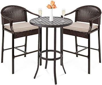 Best Choice Products 3-Piece Patio Bar Table Set, Outdoor Wicker Bar Height Bistro Furniture for Backyard, Poolside, Balcony w/Barstools, Cushions, Steel Frame – Brown/Beige