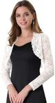 Allegra K Women's Elegant Crop Cardigan Sheer Floral Lace Bolero Shrug Top White Large