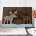 Lunarable Moose Cutting Board, Timber Elk in Different Tones Romantic Noel Time Romance Joy Vintage Style, Decorative Tempered Glass Cutting and Serving Board, Large Size, Brown Tan