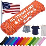 TECEUM Clothes Line & Flag Pole Rope – 90 Feet x 1/4 Inch (7mm) – Strong All-Purpose Utility Rope – Camping, Crafting, Indoor & Outdoor – Polypropylene Nylon Lightweight Diamond Cord Orange Gray