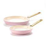 GreenPan Reserve Hard Anodized Healthy Ceramic Nonstick 8" and 10" Frying Pan Skillet Set, Gold Handle, PFAS-Free, Dishwasher Safe, Oven Safe, Blush Pink