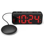 A5 Extreme Powerful Vibration Alarm Clock + Extra Loud Alarm for Heavy Sleeper/Deaf/Hearing Impaired, Extra Large Display for Elderly with Dual Alarm, Snooze and 5-level Adjustable Brightness (BLACK)