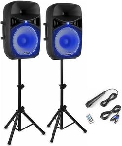 Vonyx VPS152A, 1000W Aktivlautsprecher Bluetooth, PA Lautsprecher Boxen Aktiv Ständer, 1x Mikrofon, PA Anlage Komplettset, 15 Zoll, USB, MP3, DJ Boxen, DJ Set Komplett, Partybox