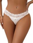 Women's Sexy Lace Mesh Panties Seamless Knickers Ladies Stretchy Low Rise Bikini Briefs Hipster Lace Underwear for Female White UK 12-14