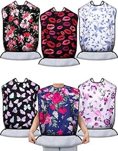 6 Pcs Adult Bibs for Eating with Crumb Catcher Washable Eating Bib Flower Butterfly Reusable Waterproof Clothing Protector Eating Cloth for adults Women Men Elderly Seniors Disabled