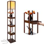 Brightech Maxwell Drawer Edition - Modern Shelf Floor Lamp with Drawer - Corner Display Floor Lamps with Shelves for Living Room, Bedroom and Office - Havana Brown