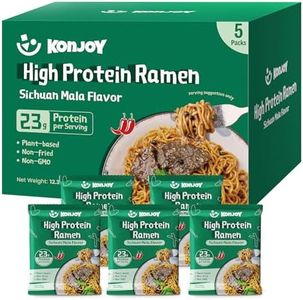 KONJOY High Protein Ramen (23g), Plant-Based Vegan Ramen Noodles with Sichuan Mala Sauce, Non-GMO, Non-Fried, Low Fat, High-Protein Healthy Meal – 5 Pack