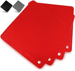 Zulay 4 Pack Silicone Trivet Mat Set - 7”x7” Silicone Pot Holders for Kitchen & Table - Non Slip Silicone Hot Pad & Coasters - Flexible Silicone Heat Resistant Mat for Countertop (Red)