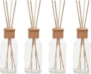 Whole Housewares Reed Diffusers for Home - Transparent Glass with Wooden Top - Elegant Empty Design - Ideal Bathroom Diffuser - 4 Pieces - Stable and Artistic Base - Oil Stick Diffuser - 4.9 x 1.9 in