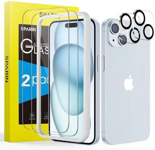 SPARIN Protector de Pantalla Para iPhone 15 6,1 Pulgadas, 2 Cristal Templado con 2 Protector de Lente de Cámara, Marco de Instalación Fácil