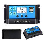 30A Solar Charge Controller 12V/24V Auto, Solar Panel Controller 30Amp PWM Solar Regulator with Dual USB LCD fit for Small Solar System