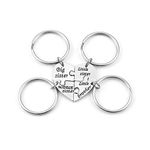 JOVIVI 4pcs Split Sister Brother Matching Heart Puzzle Keychain Key Chain Ring