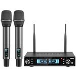 TONOR Wireless Microphone System, Professional Metal UHF Rechargeable Wireless Mic, Handheld Cordless Dynamic Mic with Receiver for Karaoke, Church, Singing, Wedding, Meeting, Party, DJ, 262FT, TW550